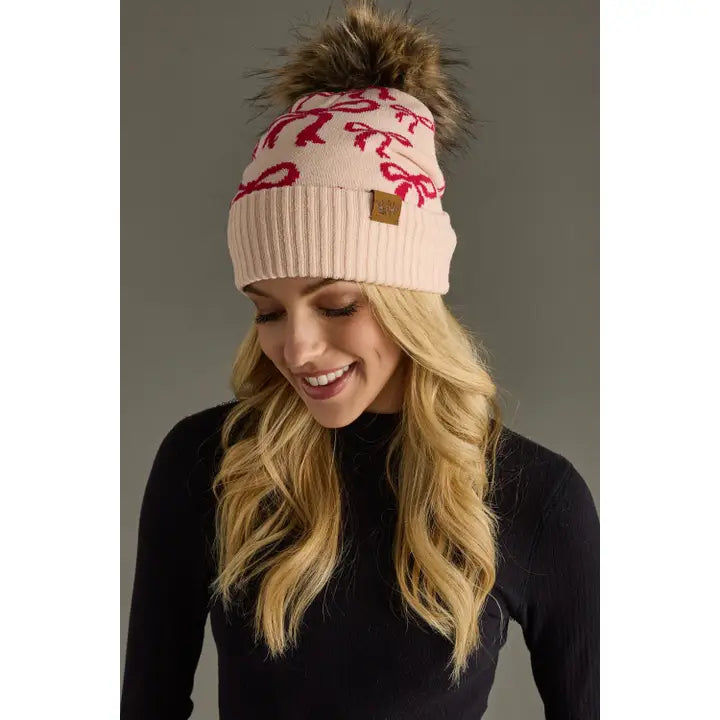 Pink Bow Pom Hat