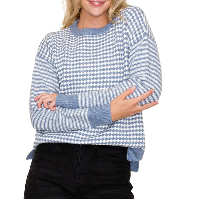 Checkerboard Sweater - Slate Blue