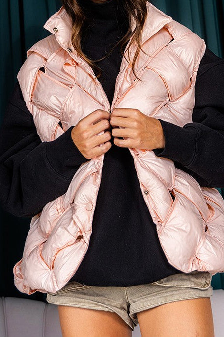 Braided Puffer Vest - Pink