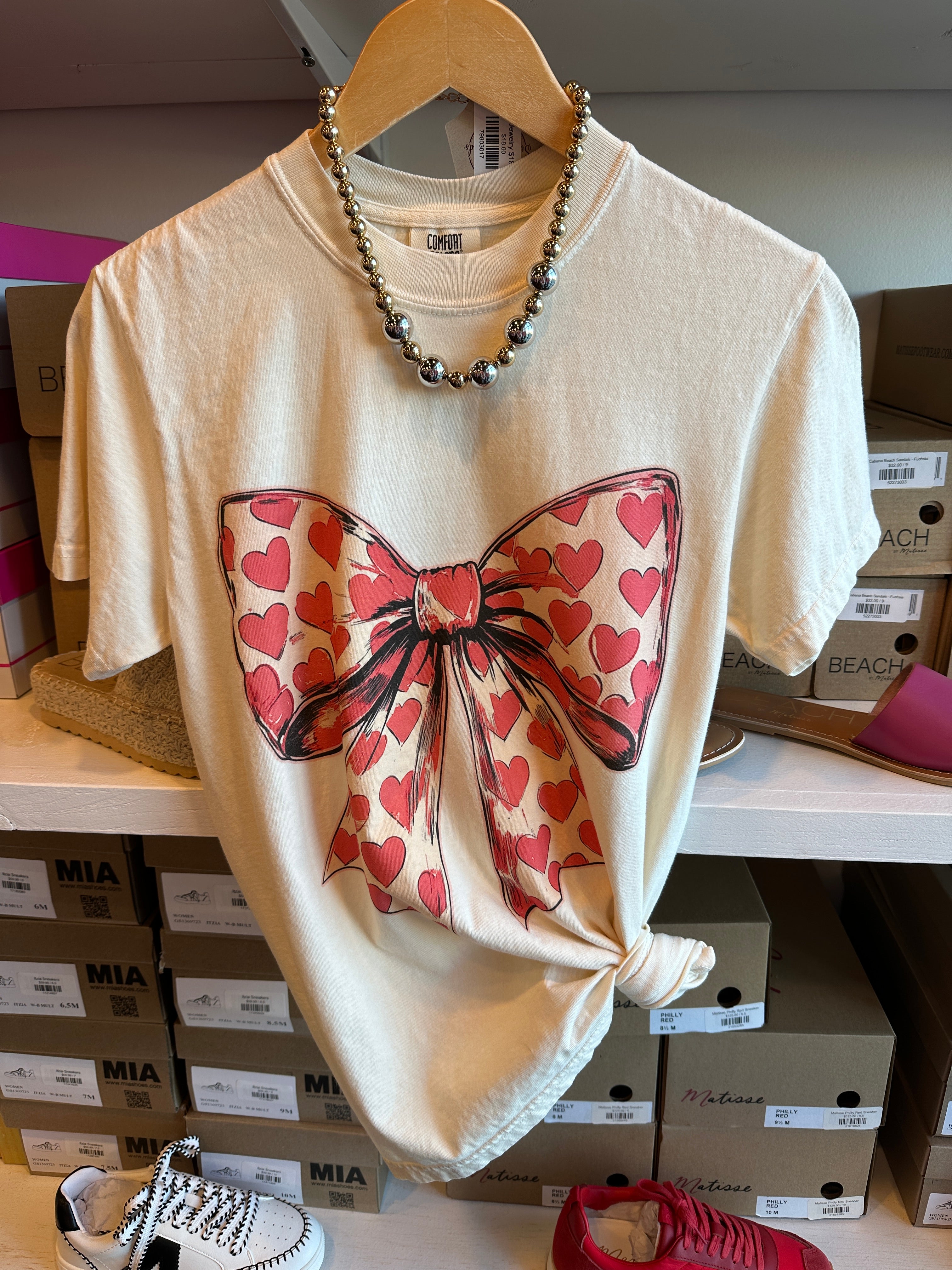 Red Hearts Coquette Bow Tee