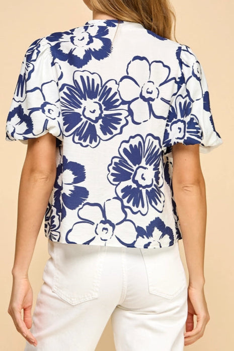 Abstract Floral Top - Blue