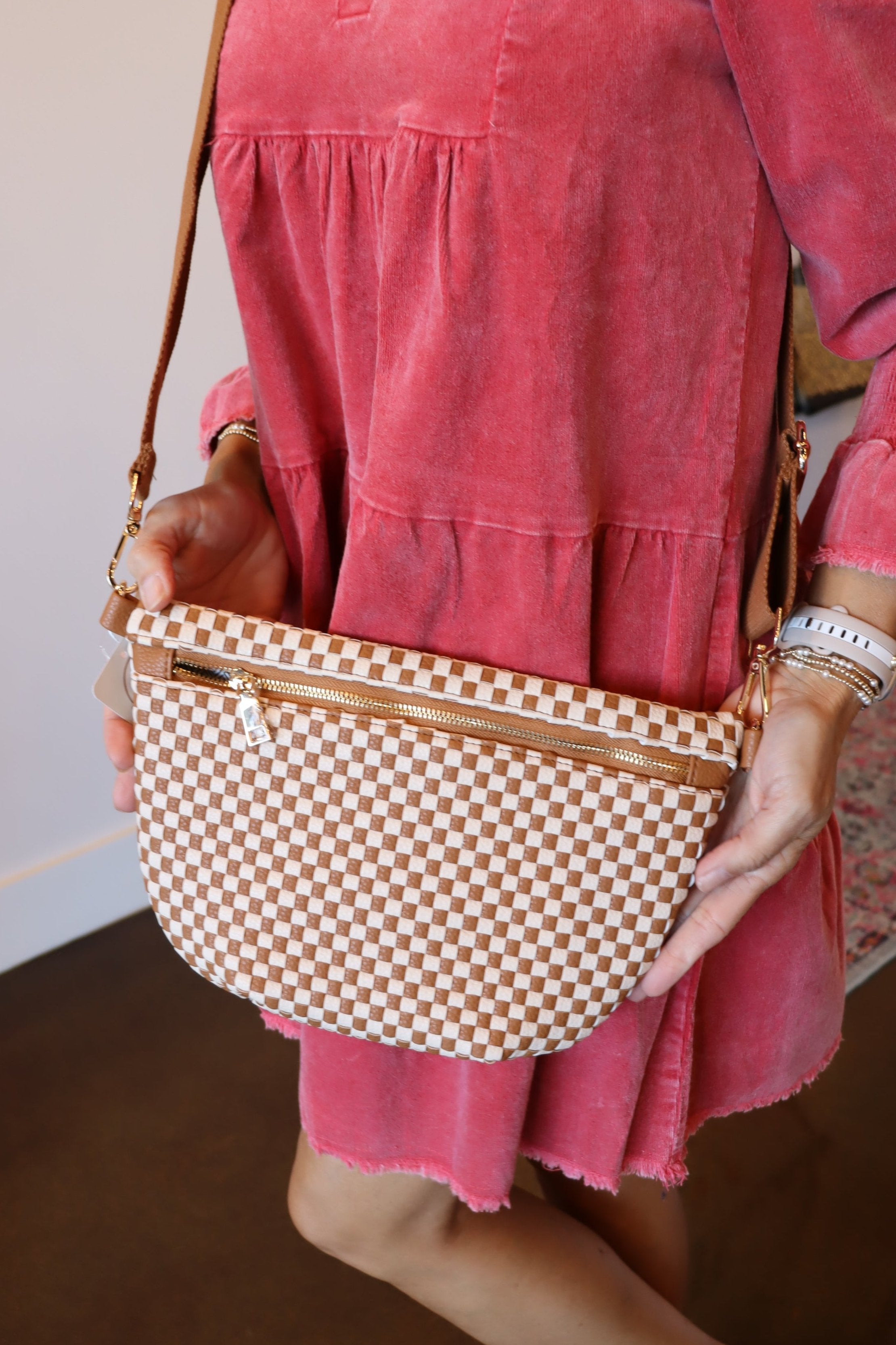 Westlyn Woven Bum Bag - Brown Checkered