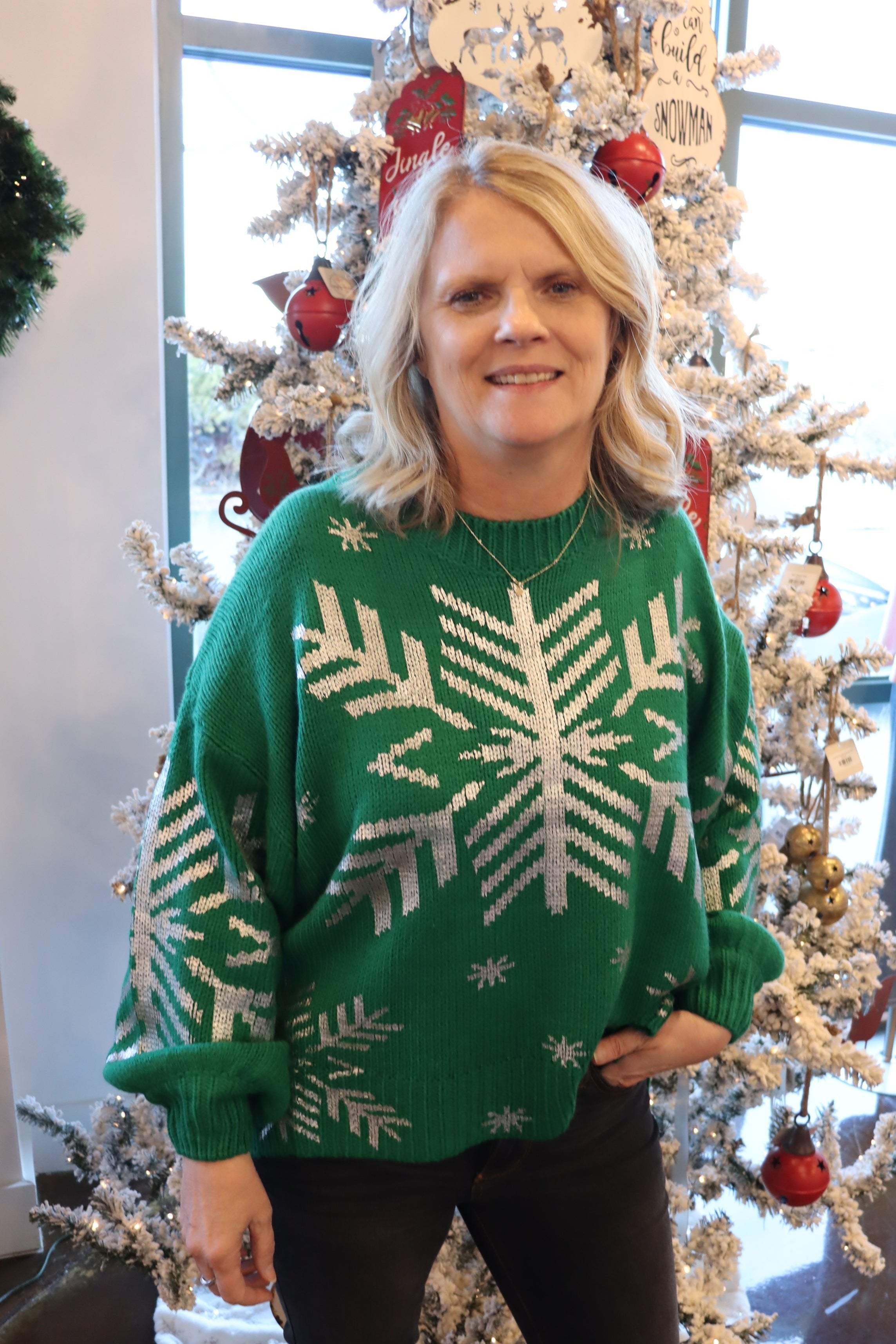 Green Snowflake Sweater