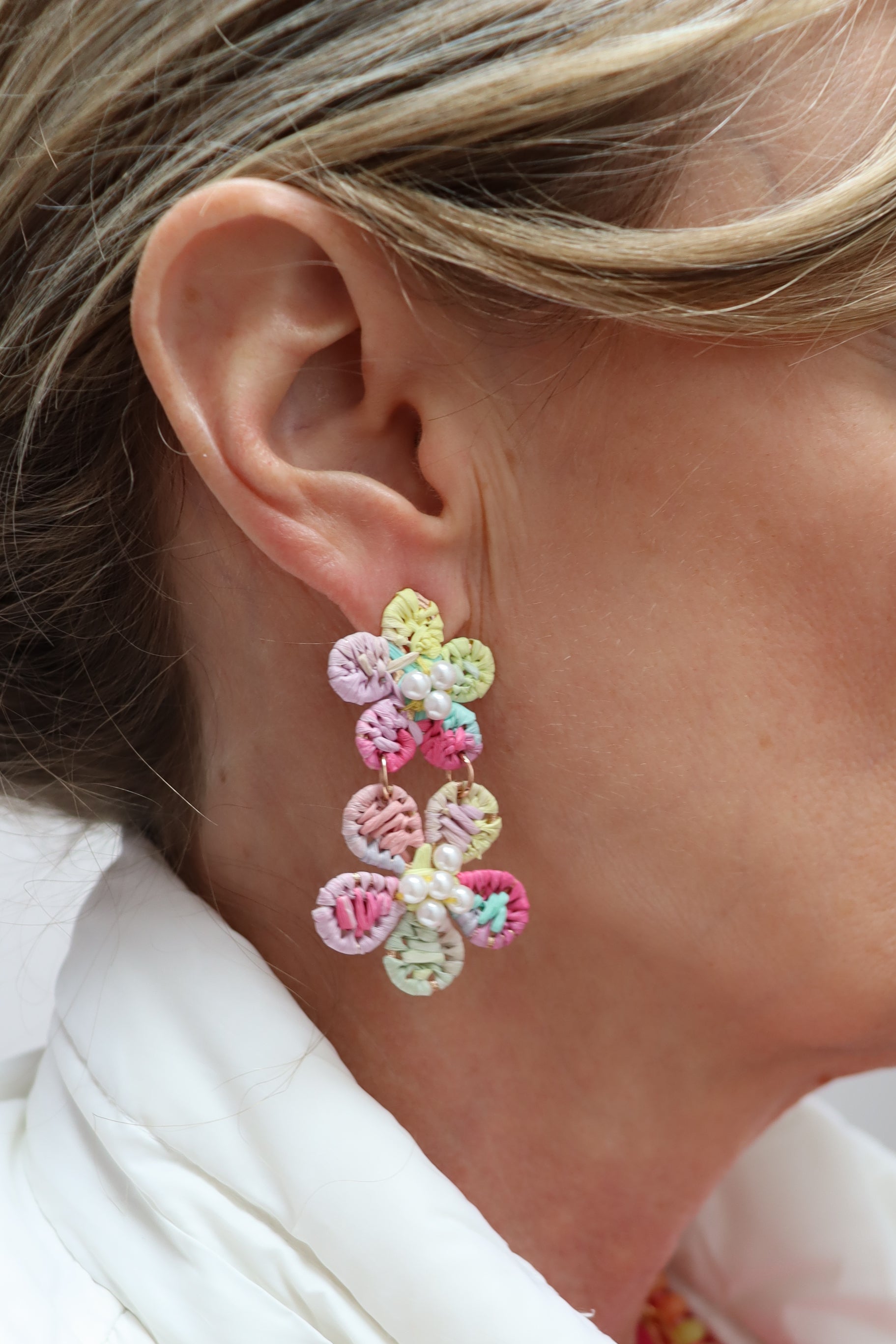 Flower Raffia Earrings