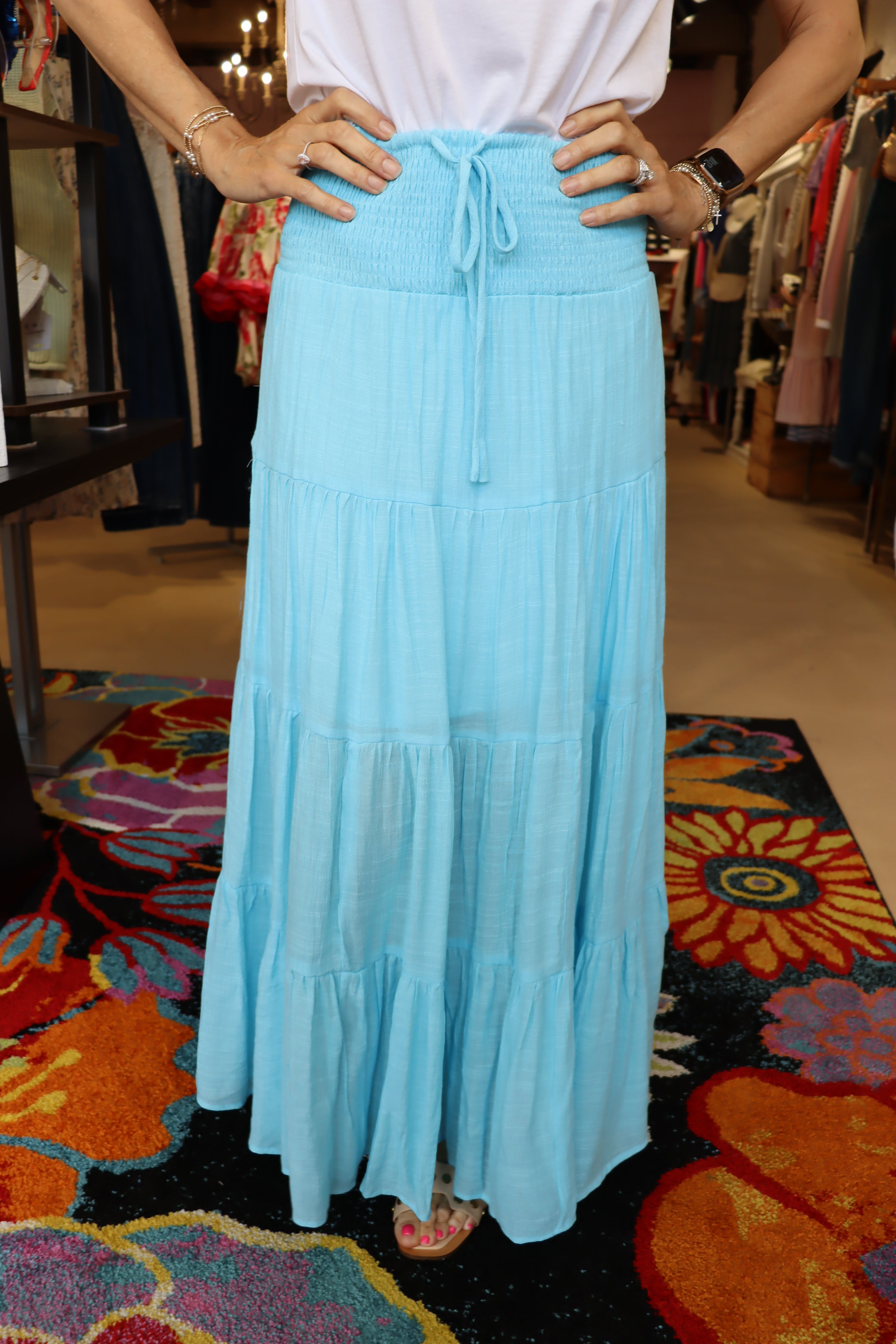 Smocked Tiered Maxi Skirt