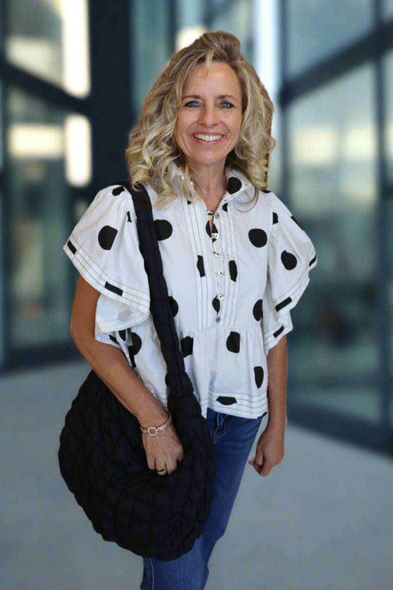 Pintuck Top - Ivory/Black