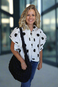 Pintuck Top - Ivory/Black