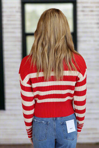 Newport Beach Sweater - Red/Off White