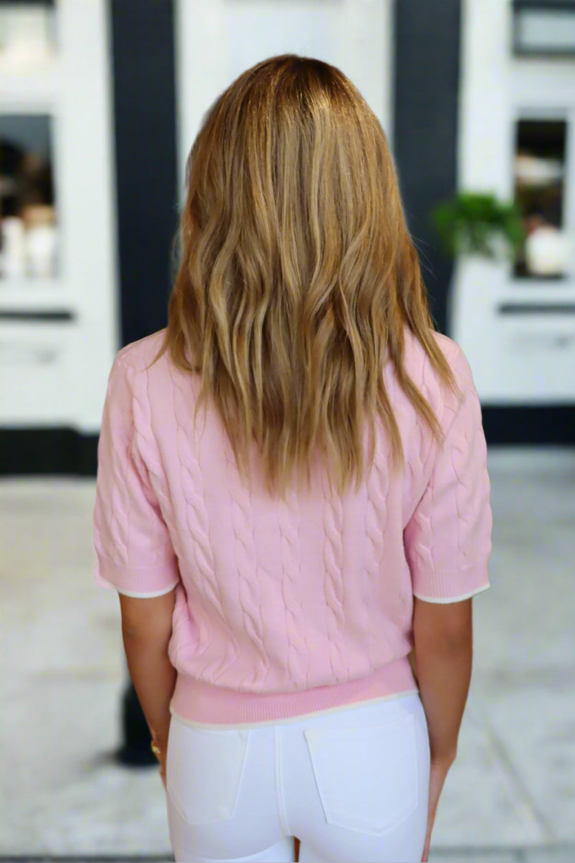 Basic Cable Knit Sweater - Pink