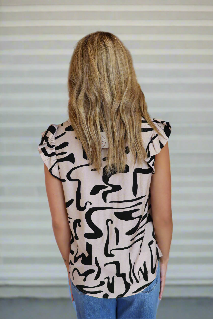 Abstract Ruffled Top
