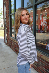 Rita Striped Button Up - Black