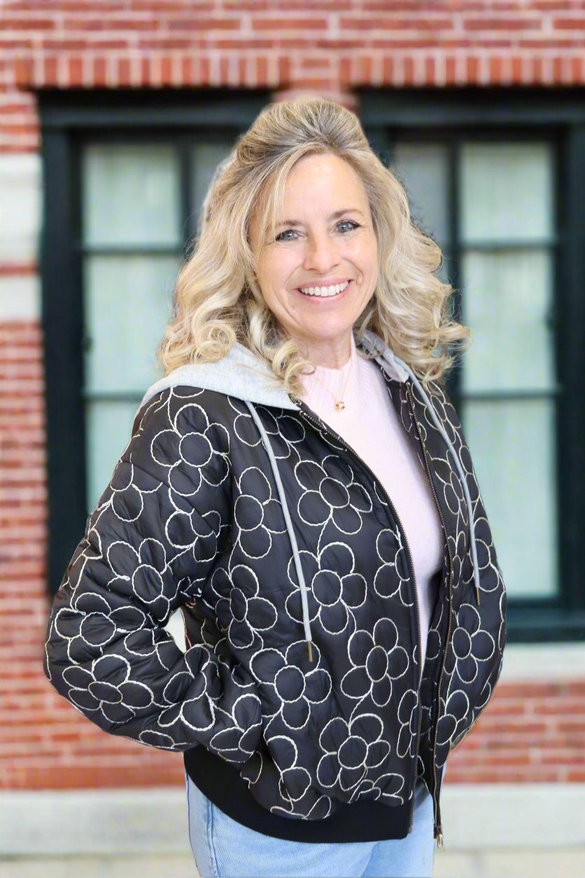 Cindy Sue Jacket - Black w/ Flower