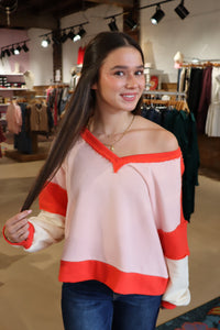 Contrast Sweatshirt - Pink/Red