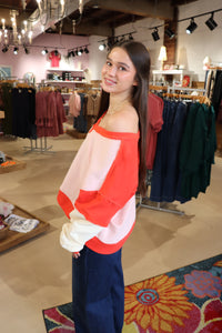 Contrast Sweatshirt - Pink/Red