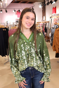 Floral Vine Print Top - Olive