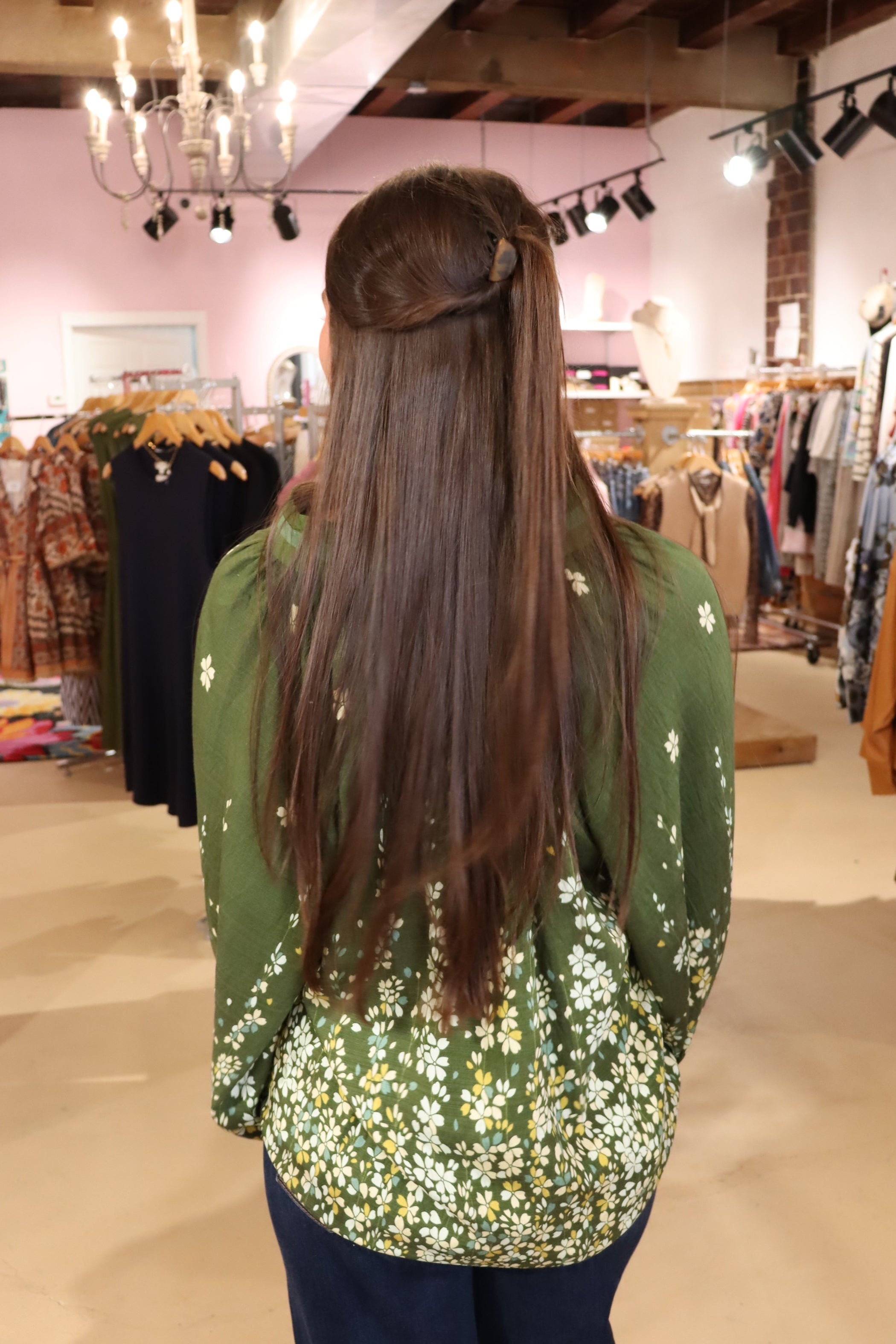 Floral Vine Print Top - Olive