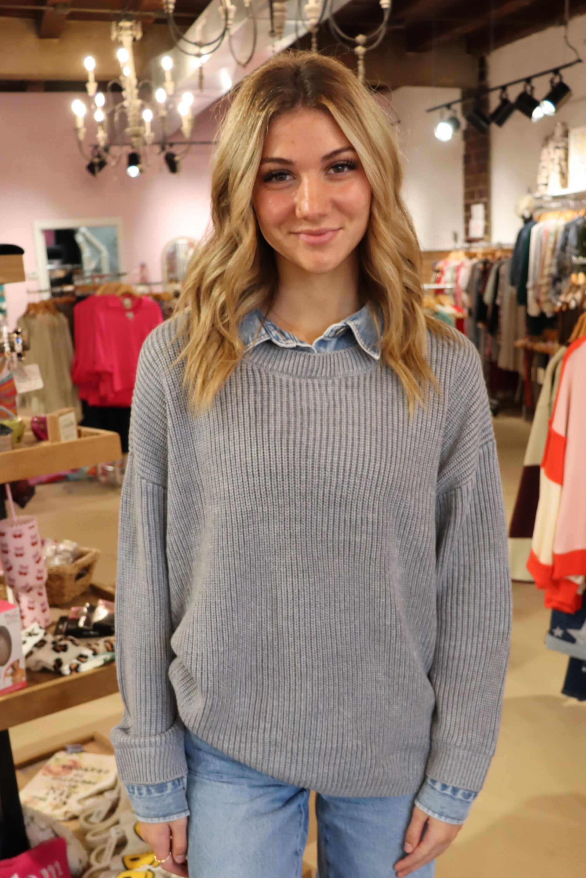 Jane Sweater - Grey/Denim