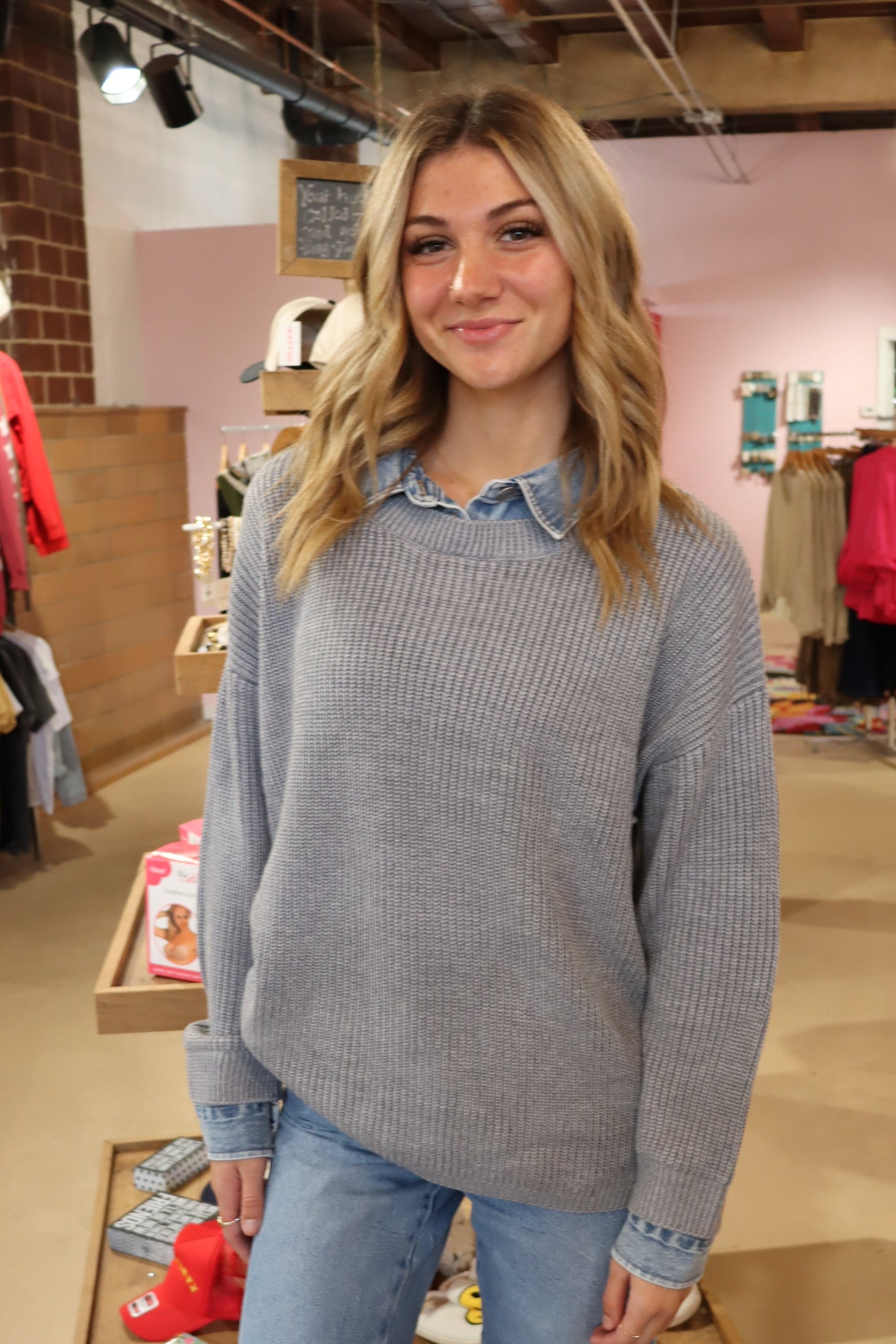 Jane Sweater - Grey/Denim