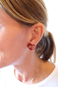 KC Heart Studs- Red