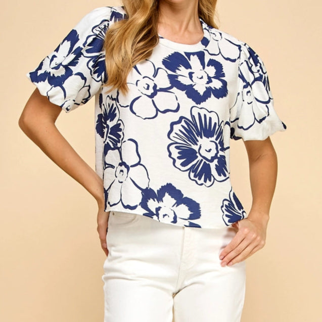Abstract Floral Top - Blue