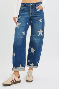 Risen Barrel Leg Star Jeans