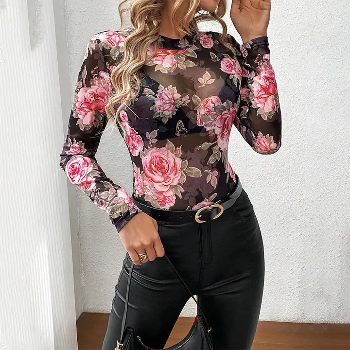 Semi Sheer Rose Top