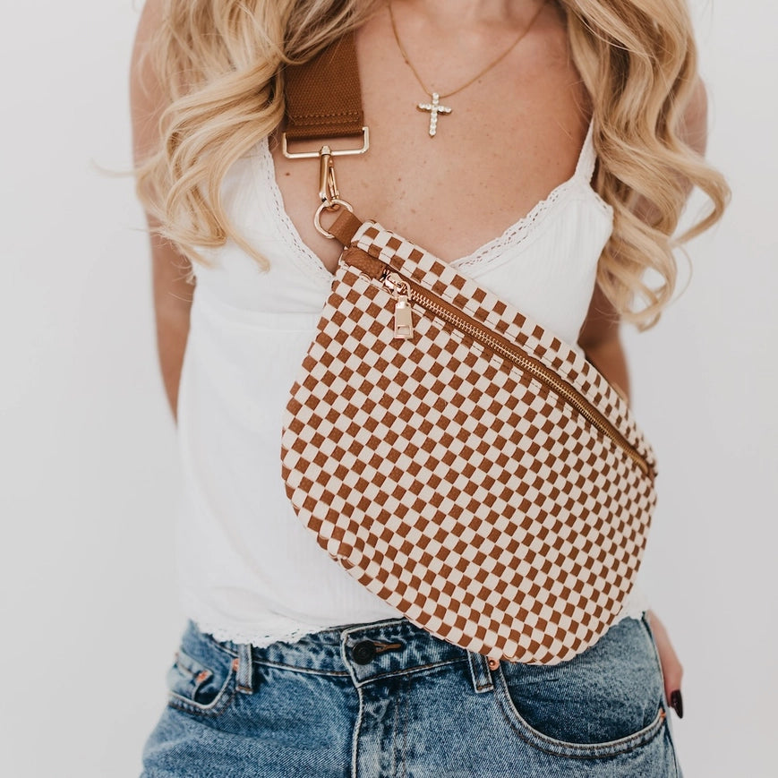 Westlyn Woven Bum Bag - Brown Checkered