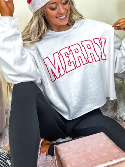 Merry Cropped Sweatshirt - White