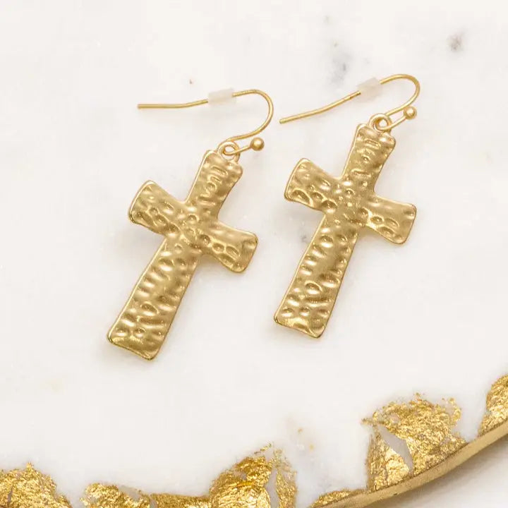 Hammered Cross Earrings
