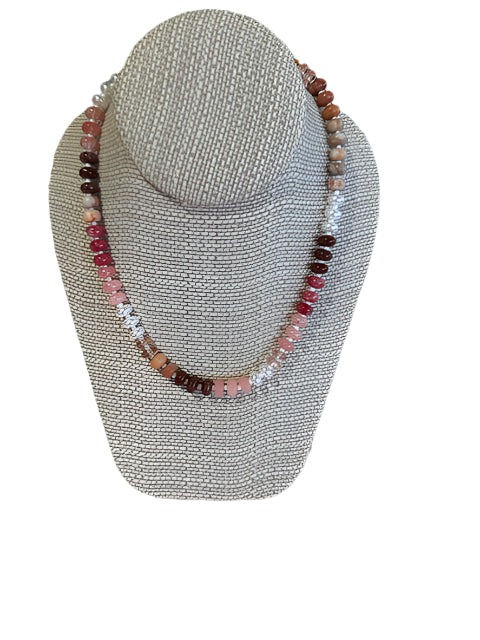 Natural Agate Bead Necklace - Pink