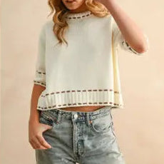 Stitch Effect Sweater-Cream