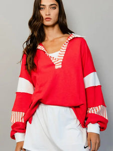 French Terry Color Block Top-Red
